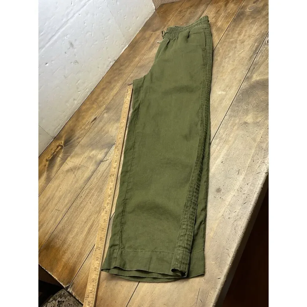 Quince 100% European Linen Pants Martini Olive Womens Size Medium Coastal